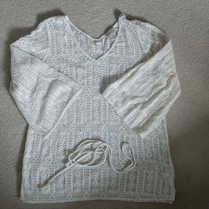 Lucky open weave top w/belt in cream